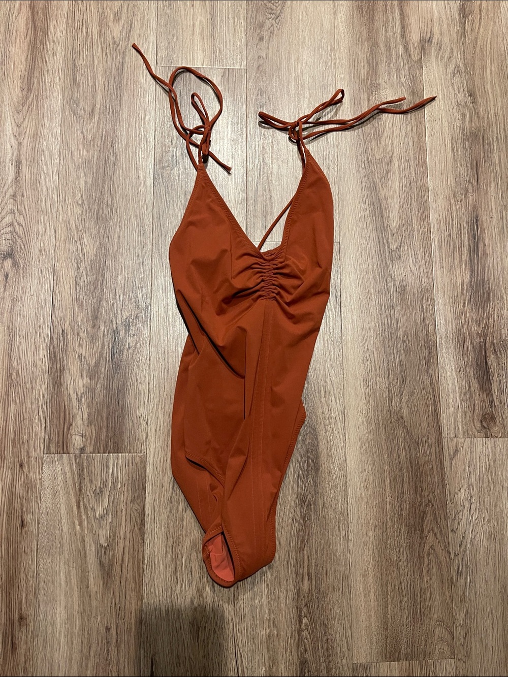 Ulla Johnson Rust Tie-Shoulder V-Neck One-Piece Swimsuit